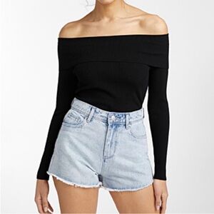 Simons Twik ribbed off shoulder “marilyn-collar” style top